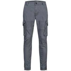 Men's Gray Cargo Pants Canvas Material Multiple Pockets Elastic Waist Casual Style Midweight Autumn Wear - Product Image 5
