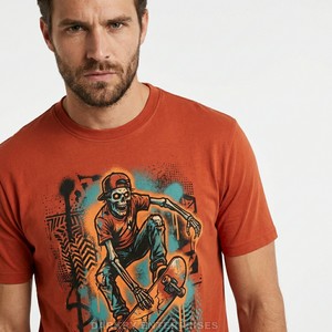 Camiseta Personalizada de Moda Urbana para Hombre, Diseño de Graffiti, Skateboard, Zombie, Color Naranja Brillante, Algodón, Estilo Hip Hop - Product Image 2