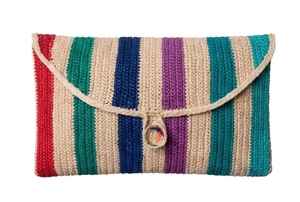 Pochette au crochet avec fermeture à bouton, sac enveloppe rayé style bohème pour usage quotidien - Product Image 5