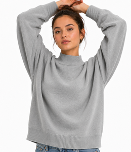 Women's Acid Wash <b>Mock</b> <b>Neck</b> Sweatshirt Custom Logo Oversized Fleece Drop Shoulder Streetwear Winter <b>Top</b> - Product Image 1