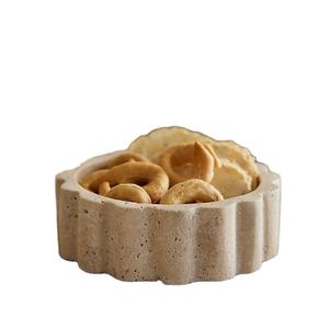 Bol à collation en pierre de travertin cannelé, artisanal, neuf, de luxe, pour la décoration de table, style minimaliste, décoration d'intérieur de luxe, accent de service - Product Image 1