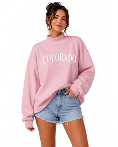 Sudadera Oversize de Cuello Alto para Mujer, con Estampado de Letras Rosas, Hombros Caídos, Manga Larga, Tejida, para Otoño, Estilo Casual - Product Image 1