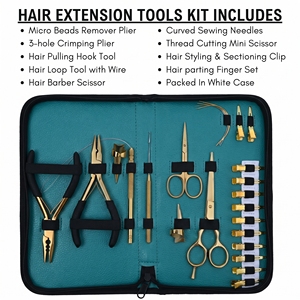 Kit d'outils professionnels avancés pour extensions capillaires en acier inoxydable – Pince à sertir les perles à 3 trous, outil de retrait de micro-liens, crochet à boucle - Product Image 2