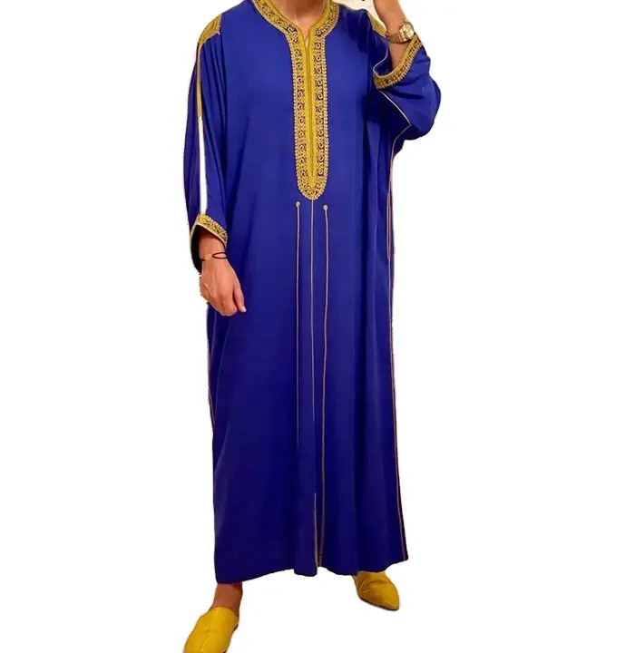 Zijden Zacht/Polyester Gemaakt Mannen Thobes-Mannen Thobe 'S Custom Front Ban Geborduurde Arabische Gewaden Van Moslimkleding Heren-Daffah