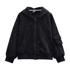 เสื้อฮู้ดประดับเพชรเต็มตัว กระเป๋าคาร์โก้แบบมีซิปเต็มตัว ทรงโอเวอร์ไซส์ สตรีทแวร์แบบยูนิเซ็กซ์สั่งทำได้ - Product Image 1