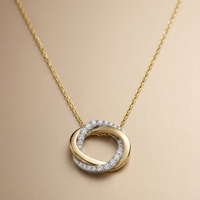 Collier Pendentif Minimaliste en Or Bicolore 10K Plaqué Or avec Diamant de Laboratoire Taille Brillant, Nœud Entrelacé, Cadeau pour Femme, Idéal Soirée