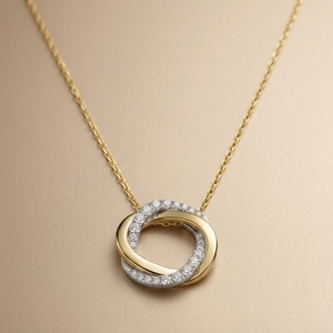 Collier avec pendentif en diamant cultivé en laboratoire plaqué or bicolore 10K, nœud circulaire entrelacé, bijou minimaliste pour femme, cadeau pour fête - Product Image 3