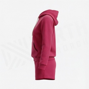 Conjunto de 2 Piezas para Mujer, Sudadera con Capucha y Pantalones Cortos de Felpa, Color Sólido, Casual, Primavera-Verano, Transpirable, Corte Regular, Por Encima de la Rodilla, con Bolsillo - Product Image 3
