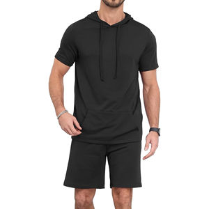 ชุดกีฬาผู้ชายลำลอง ระบายอากาศได้ดี ผ้าฝ้าย 100% เสื้อฮู้ดแบบพื้นฐาน กางเกงขาสั้นเข้าชุด สำหรับออกกำลังกายในฤดูร้อน วิ่งจ๊อกกิ้ง และกิจกรรมประจำวัน - Product Image 2