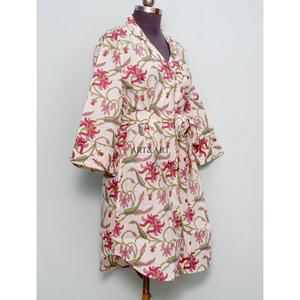 Indian Cotton Women's Midi Dress Hand Block Floral Printed Cute Vintage Style for Spring Winter Summer Casual Party Button - Product Image 5