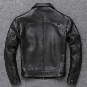 En stock veste en cuir véritable veste de camionneur classique pour homme en peau de mouton véritable col de chemise décontracté cuir léger lisse - Product Image 2