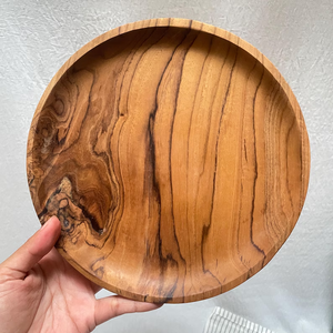 Handcrafted Circular Natural Teak Wood Plate. Wooden <b>Serving</b> Platter diameter <b>Set</b> plate - Product Image 1