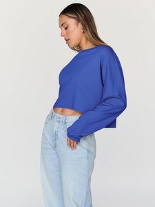 Sweat-shirt court en molleton épais bleu, coupe oversize, style clubwear sexy, tricoté, en French Terry, ample - Product Image 4