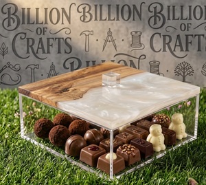 <b>Clear</b> Acrylic Plexi Storage <b>Box</b> <b>with</b> Wood Grain <b>Lid</b> Custom Display Bin for Chocolate Gift Packaging - Product Image 1