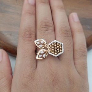 Namivaa 18K Rose <b>Gold</b> Diamond Leaf Floral <b>Ring</b> White Enamel Cluster Luxury Women Wedding Party High Polish Gift Design - Product Image 5