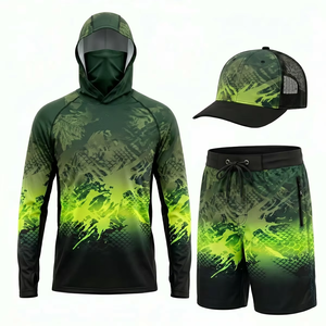 Ensemble de pêche camouflage : Maillot à manches longues, Hoodie, Rashguard, Short, Protection solaire, Tenue de pêche avec chapeau - Product Image 5