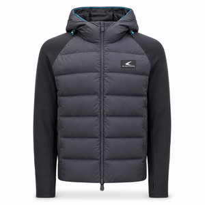 Blouson matelassé à capuche pour homme, rouge et bleu marine, avec blocs de couleur, isolation synthétique, fermeture éclair, imperméable 10 000 mm, anti-UV - Product Image 2