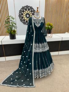 Faux Georgette Casual Dresses Set Heavy Embroidery Lace Cute Free Size 42 XL Top Semi-Stitched Lehenga Dupatta with <b>Sequin</b> Work - Product Image 5