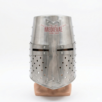 Casque de Chevalier Templier Médiéval en Acier Doux Cylindrique, Motif Croix, Poli, Fait Main, Armure de Croisé, pour Reconstitutions Historiques et Fêtes