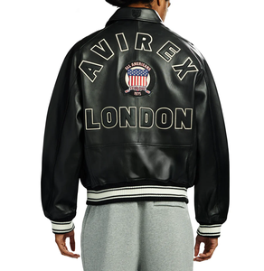 Genuine Leather Bomber <b>Jacket</b> Streetwear <b>Rhinestone</b> Embroidery Patchwork Front Logo Custom Avirex Style Men's Winter Supplier - Product Image 6