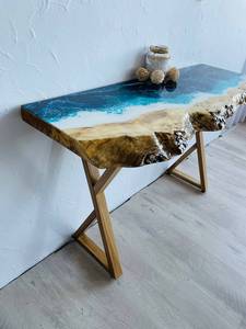 Mesa Consola de Resina Epoxi con Borde Natural Ocean Crest, Mueble Moderno y Duradero de Resina con Diseño Costero, Decoración Artesanal de Madera para Entrada - Product Image 6