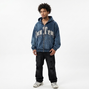 Sudadera con Capucha Oversize Estilo Urbano Lavado Ácido con Diseño de Letras Estampadas y Bordado Premium de Chenille - Product Image 1