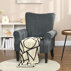 Poltrona moderna con sedia accento in tessuto grigio scuro con gambe in legno per soggiorno - Product Image 2