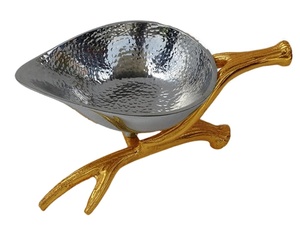 Cuencos de Metal de lujo para servicio de frutos secos, cuencos de plata martillados con astas doradas, tazón decorativo de fruta seca para decoración nórdica del hogar - Product Image 1