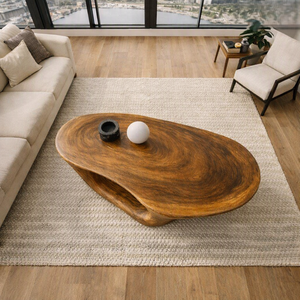 Mesa de Centro Moderna de Madera Maciza con Forma Ovalada, Mesa de Café/Té Escultural de Madera Hecha a Mano, Mesa de Café de Madera Natural - Product Image 4