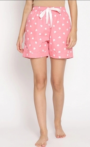 Shorts de Mujer con Estampado de Corazones Rosados, Cintura Media, Cordón Ajustable, Tejido de Algodón, Casual, Transpirable, Corte Regular - Product Image 1