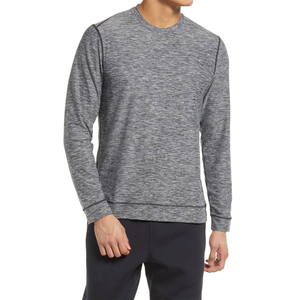 T-shirt à manches longues pour homme, gris, col rond, 100% polyester, coupe classique, couleur unie, décontracté, tricoté, col rond, respirant - Product Image 1