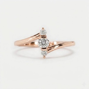 Anillo de Compromiso VBSR-109 de Oro Blanco de 14K con Diamante Cultivado en Laboratorio HPHT de 0.23CT, Color E, VVS2, Diseño Minimalista Redondo, Anillo Triple Apilable - Product Image 2