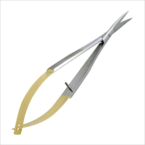 Ciseaux à ressort de précision à lame courbée en acier inoxydable plaqué or de haute qualité pour soins des ongles, cuticules et peaux mortes - Product Image 1