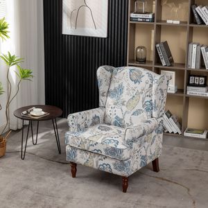 Poltrona Moderna con Design Floreale e Gambe in Legno Retrò, Comoda Sedia Imbottita per Soggiorno e Camera da Letto - Product Image 2
