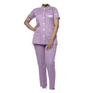 Ensemble de gommage lavande pour femmes avec fermeture boutonnée et poches, idéal pour l'hôpital, doté d'un fermeture éclair intégrale et de manches longues, pratique - Product Image 1
