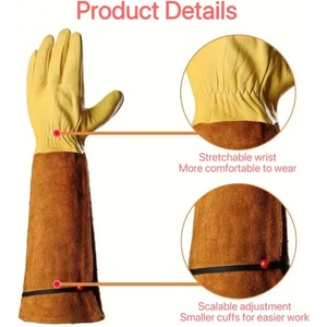 Professional Genuine Cow Leather Gardening <b>Gloves</b> Unisex Planting Gardening Safety <b>Gloves</b> - Product Image 4