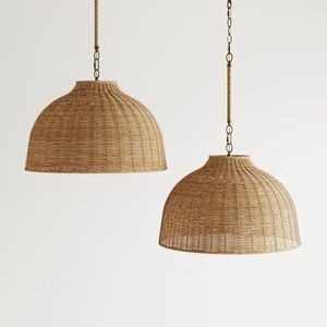 Large Dome Rattan Pendant Lamp Perfect For Dining Room Kitchen Island Modern <b>Ceiling</b> Hanging <b>Light</b> Fixture - Product Image 2