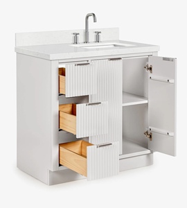 Mueble de Baño Phoebe de 36 Pulgadas Hecho a Medida, Gabinete para Lavabo con Desplazamiento a la Derecha, Solo Gabinete, Fabricante OEM de Vietnam - Product Image 4