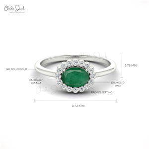 Auténtico Anillo de Compromiso con Esmeralda Zambiana de Corte Ovalado de 7x5 mm, Oro Sólido de 14K con Diamantes, Joyería Fina para Mujer, Venta al por Mayor - Product Image 5