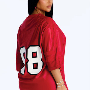 เสื้อฟุตบอลตาข่ายคอวีสีแดงราคาส่งถูก ปักลายได้ตามสั่ง สไตล์สตรีทแวร์วินเทจ เสื้ออเมริกันฟุตบอลสำหรับผู้หญิง จากซัพพลายเออร์ - Product Image 3