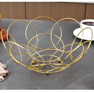 Gold Finished Wire Metal Fruit Bowl with Flat Base for Modern Kitchen Countertop Storage and Elegant Decorative <b>Display</b> - Product Image 4