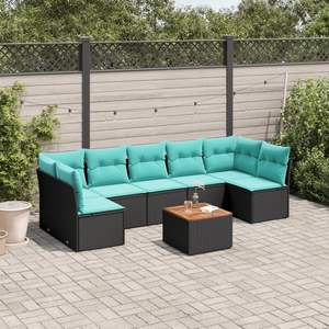 Set di divani da giardino in polyrattan nero da 8 pezzi con cuscini, eleganti mobili da esterno - Product Image 1