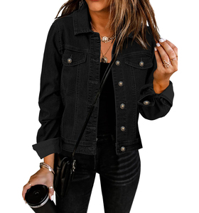 Chaqueta Vaquera para Mujer, Estilo Vintage, Corte Holgado, Color Sólido, Mangas Largas, Ropa Exterior Informal a la Moda - Product Image 2