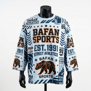 Camiseta premium oversize para hombre, 200 GSM, algodón peinado suave, jersey azul claro marino, estampado gráfico urbano por sublimación, logotipo personalizado - Product Image 5