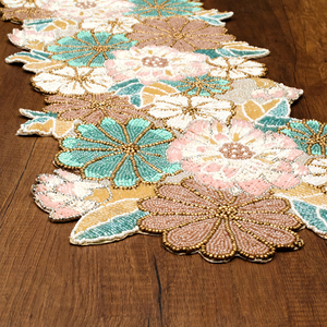 36" Glass Beaded <b>Dining</b> <b>Table</b> <b>Runner</b> High Quality Hand Beaded Work With Custom Floral Design Low Price <b>Runners</b> for Christmas - Product Image 4