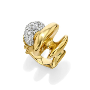 Statement <b>Gold</b> <b>Ring</b> With Pave Diamond Sphere Yellow Metal Design - Product Image 1