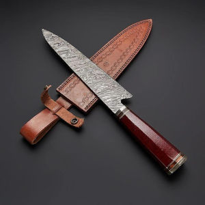 Cuchillo de Chef Santoku Japonés Hecho a Mano de Acero de Damasco con Mango de Madera de Olivo Personalizable y Resina Hermosa, Grado Industrial OEM - Product Image 5