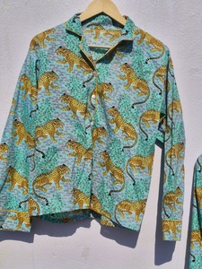 Ensemble pyjama en coton imprimé léopard pour femmes, chemise à manches longues et pantalon, vêtements de nuit, ensemble de détente - Product Image 5