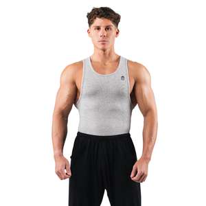 Men Ribbed Tank Top Sleeveless Muscle Fit Gym Workout Vest <b>Stretch</b> Athletic Training Base Layer Light Grey Activewear - Product Image 1