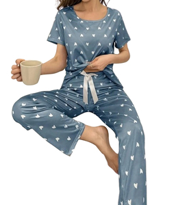 Women Tropical Print <b>Pajama</b> Set Long Sleeve Full Length Cotton Sleepwear V-Neck Button Front Casual Summer Outfit - Product Image 2